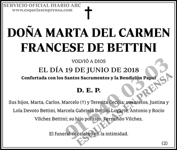 Marta del Carmen Francese de Bettini